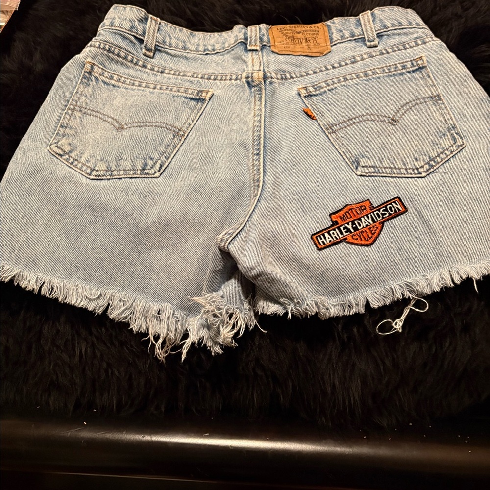 Levi's Light Blue Denim Cutoff Shorts with Patch Detail